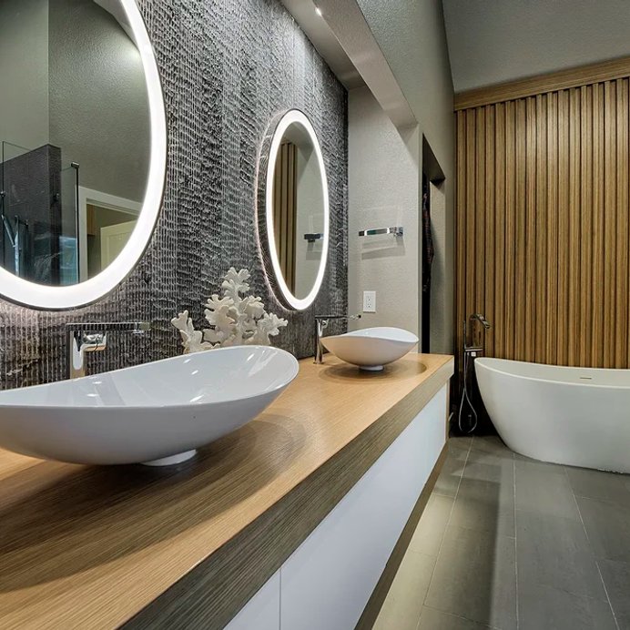 European Sleek bathroom remodel in Parker by Reither Construction, view 1