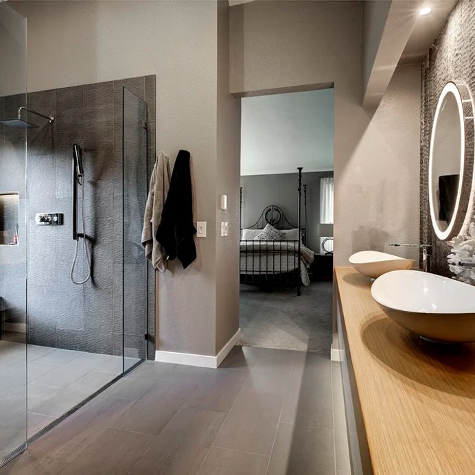European Sleek bathroom remodel in Parker by Reither Construction, view 3